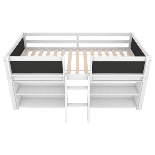 Lit Enfant Lit Mezzanine 90 X 200 Cm Avec Étagères Pour Le Rangement, Échelle, Pin＋mdf, Blanc