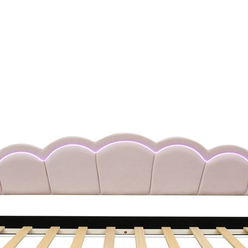 Lit Enfant Lit Gigogne 90x200 Cm, Lumière Ambiante Changeante, Télécommande, Velours, Rose