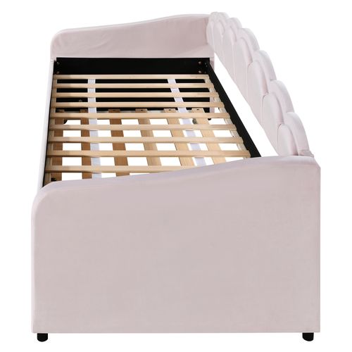 Lit Enfant Lit Gigogne 90x200 Cm, Lumière Ambiante Changeante, Télécommande, Velours, Rose