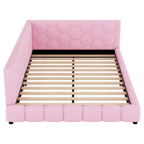 Lit Adulte 140x200 Cm Avec USB, Type-c Et LED, Imitation Laine, Rose