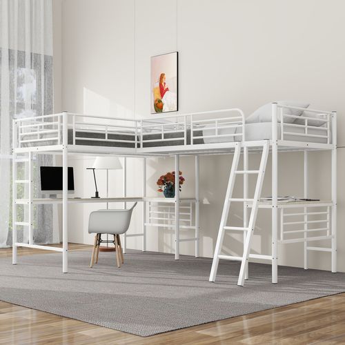Lit Mezzanine Lit Enfant 90x200 Cm Lit Superposé Double Couche, Lit En Fer, Blanc