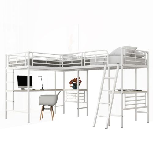 Lit Mezzanine Lit Enfant 90x200 Cm Lit Superposé Double Couche, Lit En Fer, Blanc