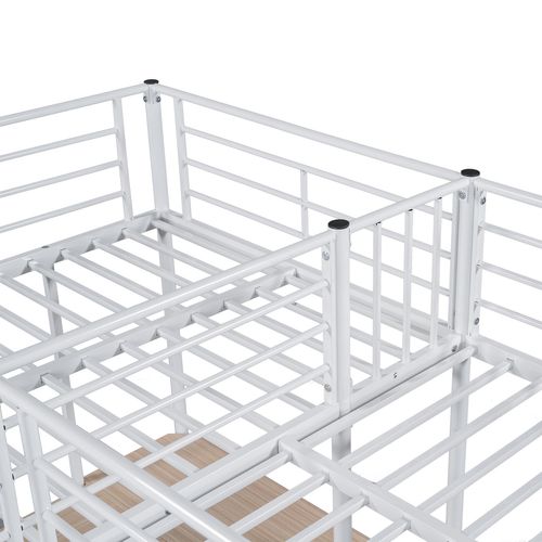Lit Mezzanine Lit Enfant 90x200 Cm Lit Superposé Double Couche, Lit En Fer, Blanc