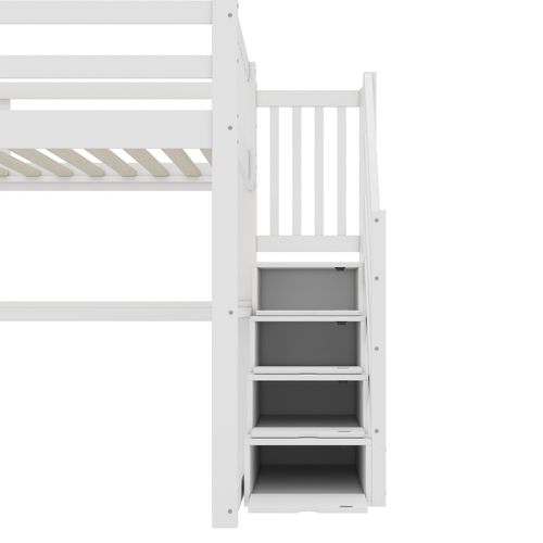 Lit Mezzanine Lit Enfant 140 X 200 Cm Avec Tiroirs De Rangement Et Bureau Sous Lit, Blanc