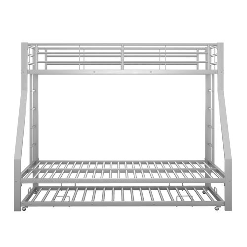 Lit Superposé 140x200 Cm Lit En Métal Avec Lit Gigogne, Échelle Des Deux Côtés, Argent