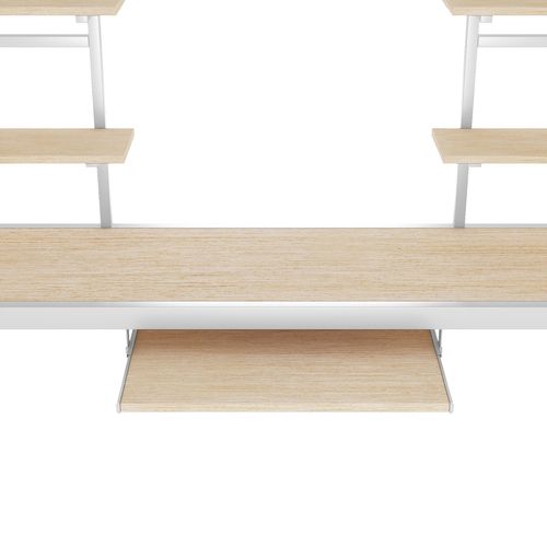 Lit Mezzanine Lit Enfant 90x200 Cm, Lit En Métal Avec Bureau Et Bibliothèque, Blanc