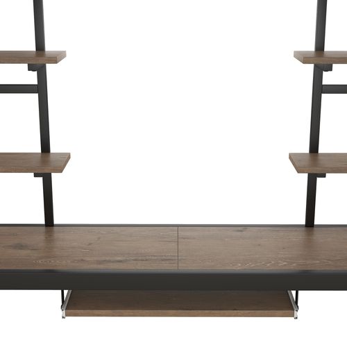 Lit Mezzanine Lit Enfant 140x200 Cm, Lit En Métal Avec Bureau Et Bibliothèque, Noir