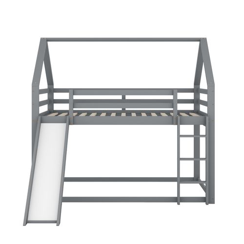 Lit Superposé Lit Enfant 140x200cm Avec Toboggan Et Échelle, Barrière Anti-chute, Gris