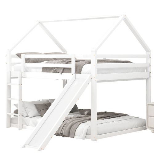 Lit Superposé Lit Enfant 140x200 Cm Toboggan Et Échelle, Barrière Anti-chute, Blanc