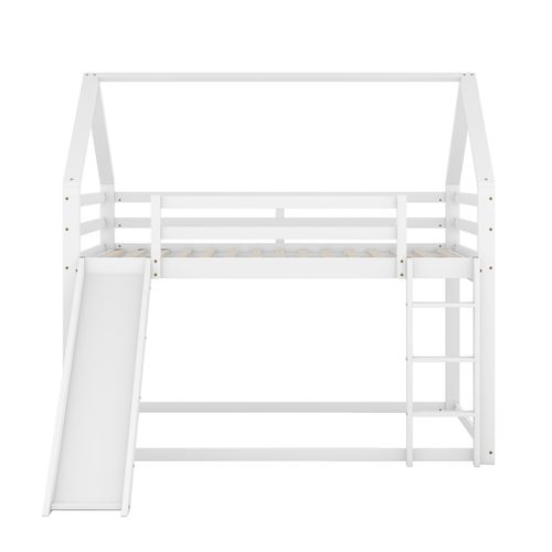 Lit Superposé Lit Enfant 140x200 Cm Toboggan Et Échelle, Barrière Anti-chute, Blanc