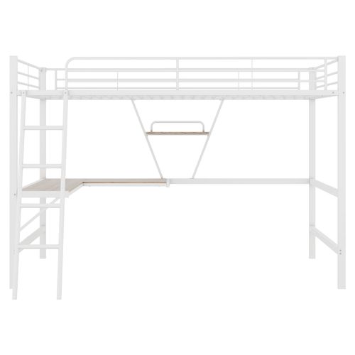 Lit Mezzanine Lit Adulte 90x200 Cm, Lit En Fer Avec Avec Bureau En L Et Étagère, Blanc
