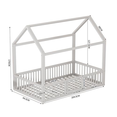 Lit Cabane Lit Simple Lit Enfant 90 X 200 Cm En Bois Avec Sommier à Lattes Et Porte, Blanc