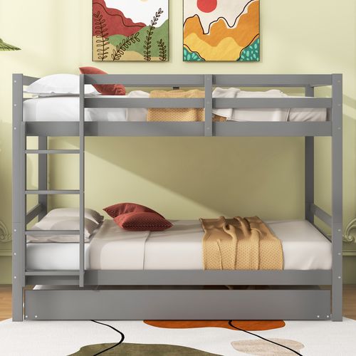 Lits Superposés 140x200 Cm, Lits Enfants Superposés Avec Lit Gigogne Etescalier Stable, Gris