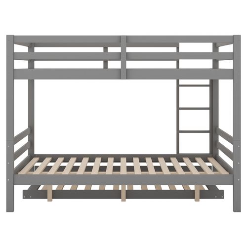 Lits Superposés 140x200 Cm, Lits Enfants Superposés Avec Lit Gigogne Etescalier Stable, Gris