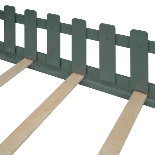 Lit Cabane 90x200 Cm, Lit Enfant Avec Barrières De Sécurité, En Bois, Coloris Vert