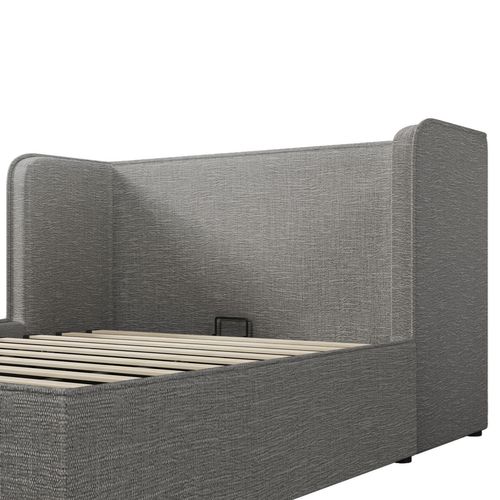 Lit Coffre 160x200 Cm Avec Tête De Lit Large, Couvre Lit Déhoussable Et Rangements, Lin, Gris