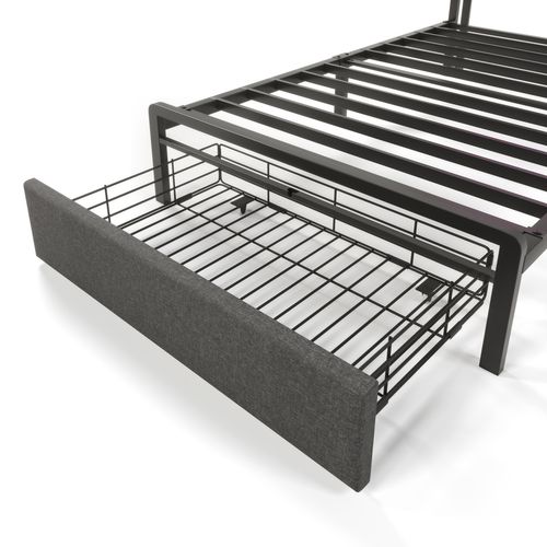 Lit Enfant LED 90 X 200 Cm, Chargement USB Type C, Tête De Lit Avec Rangement, Tiroirs, Lin, Gris