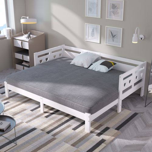 Lit Gigogne, Lit Enfant 90x200 Cm, Lit 2 Place Avec Sommier à Lattes En Bois, Blanc