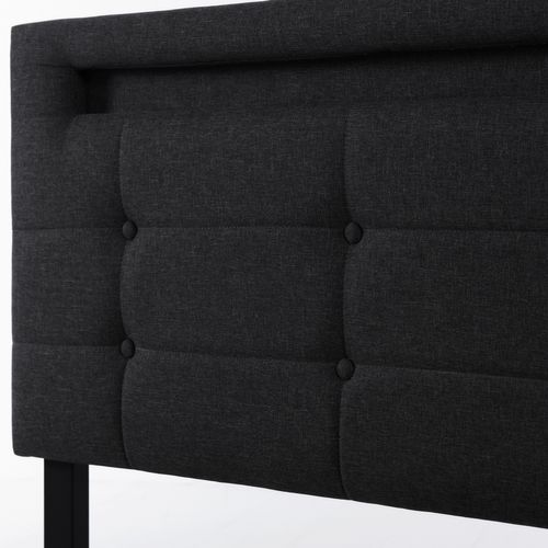 Lit Enfant 90x200 Cm Lit Jeune Avec Éclairage LED Et 2 Tiroirs De Rangement, Lin, Noir