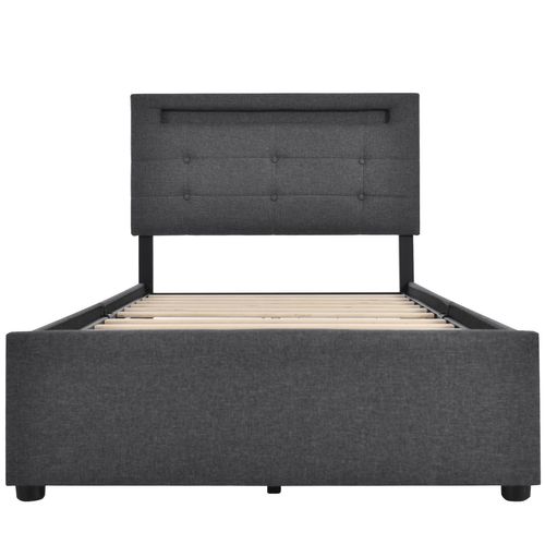 Lit Enfant 90x200 Cm Lit Jeune Avec Éclairage LED Et 2 Tiroirs De Rangement, Lin, Gris