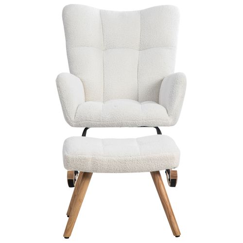 Fauteuil à Bascule Rembourré En Tissu Teddy Avec Repose-pieds Pour Salon Chambre, Blanc