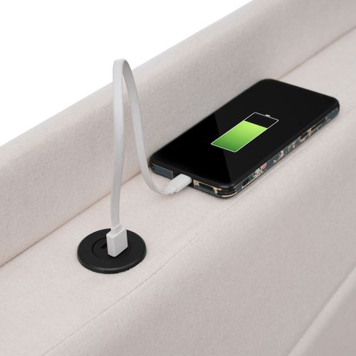 Lit Coffre Enfant 90x200 Cm Lit Jeune, Tête De Lit Avec Chargement USB Type C, Coton Et Lin, Beige