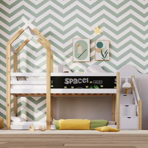 Lit Superposé Enfant 90 X 200 Cm Avec Escalier De Rangement Et Sommier à Lattes En Bois, Blanc