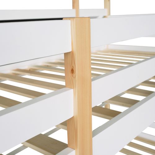 Lit Superposé Enfant 90 X 200 Cm Avec Escalier De Rangement Et Sommier à Lattes En Bois, Blanc