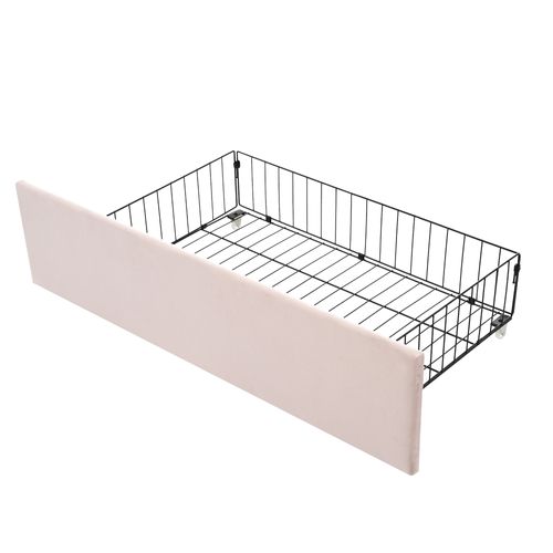 Lit Enfant 90x200cm, Canapé Lit Capitonné, Lit Ado, 2 Tiroirs, Velours, Rose