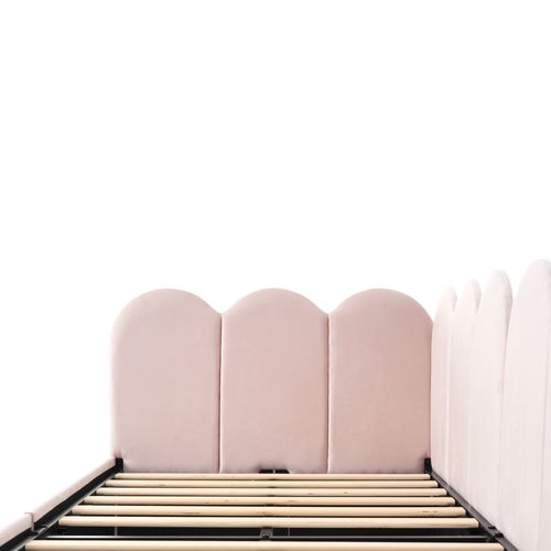 Lit Enfant 90x190cm, Canapé Lit Capitonné, Lit Ado, 2 Tiroirs, Velours, Rose