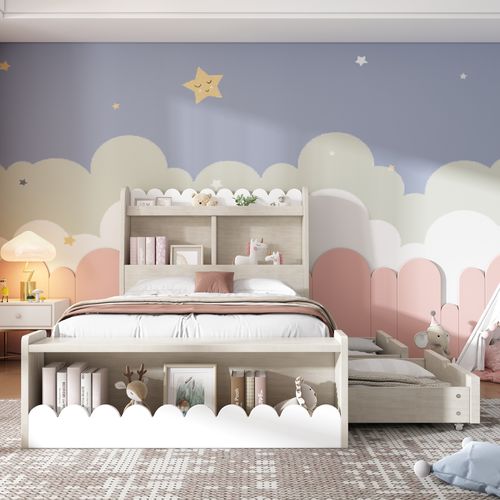 Lit Enfant 90x200 Cm, Lit Simple Avec Tiroirs, Banquette, Tête De Lit De Rangement, Mdf, Blanc