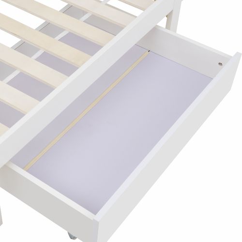 Lit Enfant 90x200 Cm, Lit Simple Ado Avec Tiroir Et Tête De Lit De Rangement, En Bois, Blanc