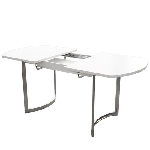 Table à Manger Extensible 140/180x80 Cm, Pieds En Métal Argenté, Support En Alliage, Couleur Blanc