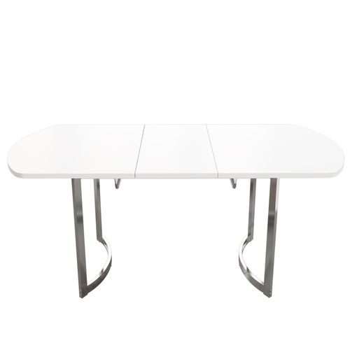 Table à Manger Extensible 140/180x80 Cm, Pieds En Métal Argenté, Support En Alliage, Couleur Blanc