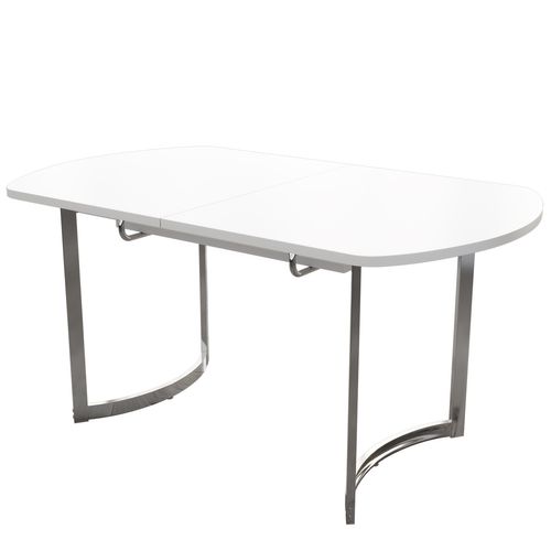 Table à Manger Extensible 140/180x80 Cm, Pieds En Métal Argenté, Support En Alliage, Couleur Blanc