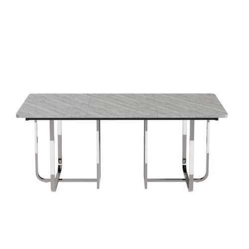 Table à Manger Moderne L180xl80xh75cm, Pieds En Métal, Pour 6 Personnes, Couleur Gris + Argent