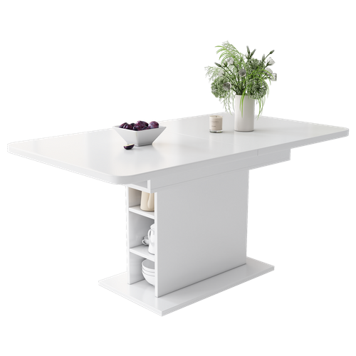 Table à Manger Extensible L110/130xl70xh75 Avec Espace De Rangement, Couleur Blanc