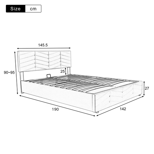 Lit Coffre Adulte Lit 140x190, Avec Fond, Tête De Lit Réglable En Hauteur, Velours, Beige