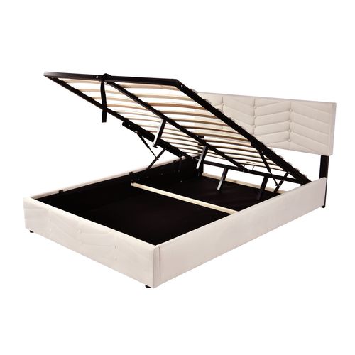 Lit Coffre Adulte Lit 140x190, Avec Fond, Tête De Lit Réglable En Hauteur, Velours, Beige