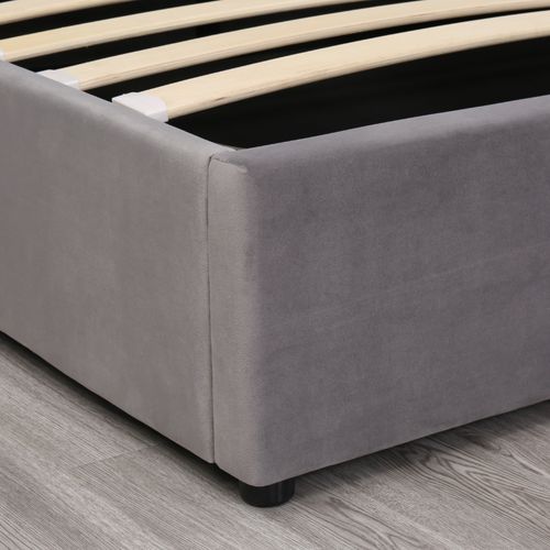 Lit Coffre Lit Adulte Lit Double 160x200cm, Tête De Lit Capitonnée à Oreilles Larges, Velours, Gris