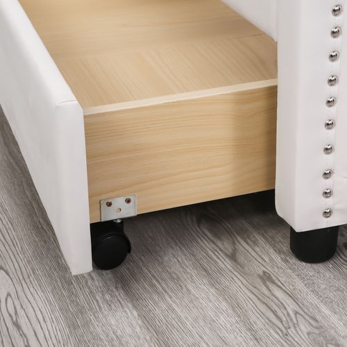 Lit Adulte Lit Double 140x200cm, Tête De Lit Décorée Rivet Avec 2 Tiroirs, Pu, Blanc