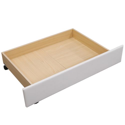 Lit Adulte Lit Double 160x200cm, Tête De Lit Décorée Rivet Avec 2 Tiroirs, Pu, ​blanc