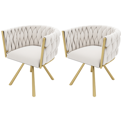 Chaise De Salle à Manger En Velours, Lot De 2, Avec 4 Pieds En Métal Doré, Pivotant à 360°, Beige