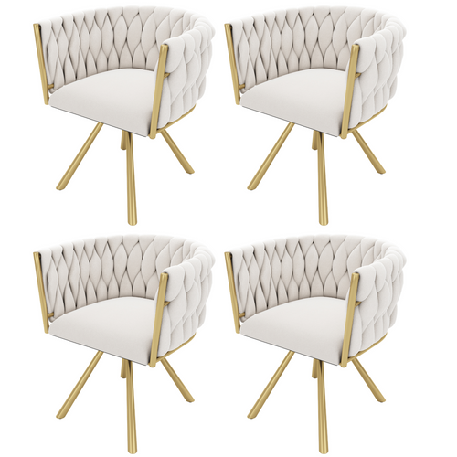 Chaise De Salle à Manger En Velours, Lot De 4, Avec 4 Pieds En Métal Doré, Pivotant à 360°, Beige