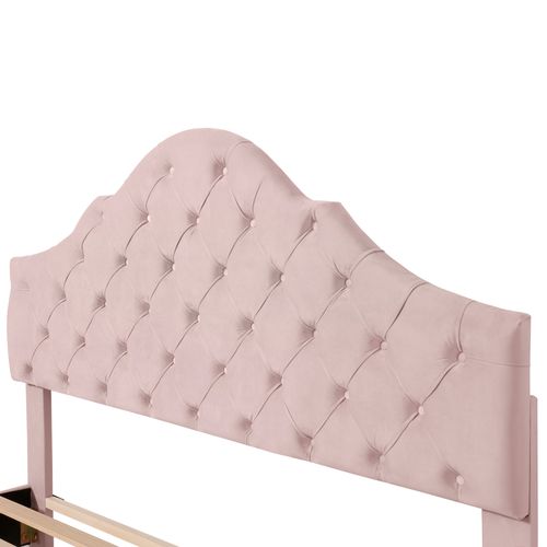 Lit Adulte Lit Double 140x200cm, Tête De Lit Capitonnée Réglable En Hauteur, Velours, Rose