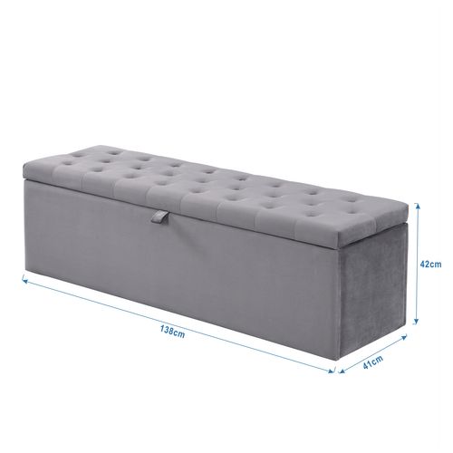 Banc Coffre De Rangement, Tabouret De Rangement, 138 X 41 X 42 Cm (l X L X H), Velours, Gris