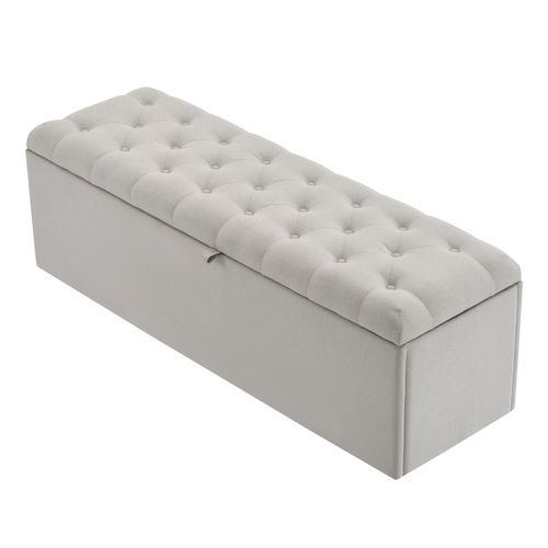 Banc Coffre De Rangement, Tabouret De Rangement, 141 X 41,5 X 47 Cm (l X L X H), Lin, Gris Clair