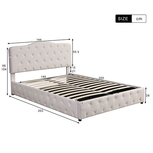 Lit Coffre Lit Adulte Lit Double 140x200cm Avec Tête De Lit Réglable En Hauteur, Pu, ​​blanc