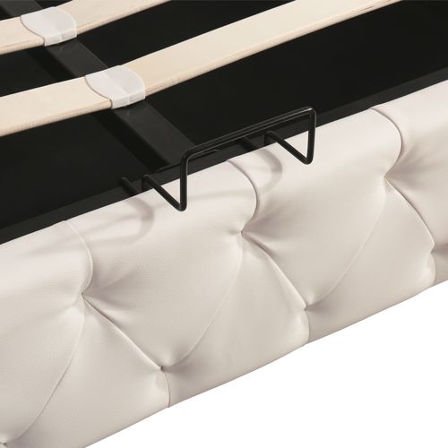 Lit Coffre Lit Adulte Lit Double 140x200cm Avec Tête De Lit Réglable En Hauteur, Pu, ​​blanc