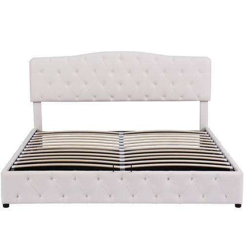 Lit Coffre Lit Adulte Lit Double 180x200cm Avec Tête De Lit Réglable En Hauteur, Pu, ​​blanc